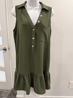 Cupshe Olive Green Sleeveless Polo Button Dress